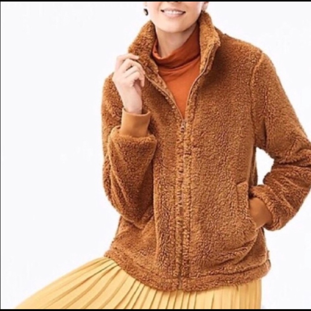 NWT J Crew Factory L orange fleece zip up jacket